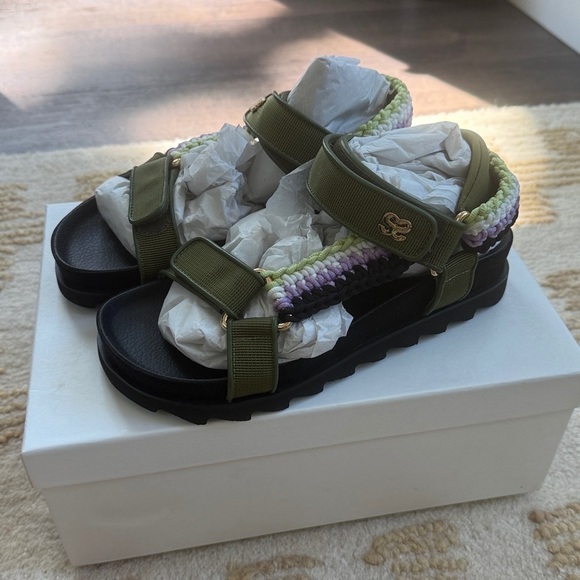 $345 New in box Sandro Army Green Braided Strap Sandals Sz 37 - Picture 2 of 3